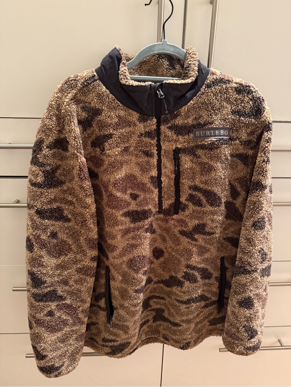 BURLEBO Brown Camo Sherpa Pullover Jacket (men’s medium)